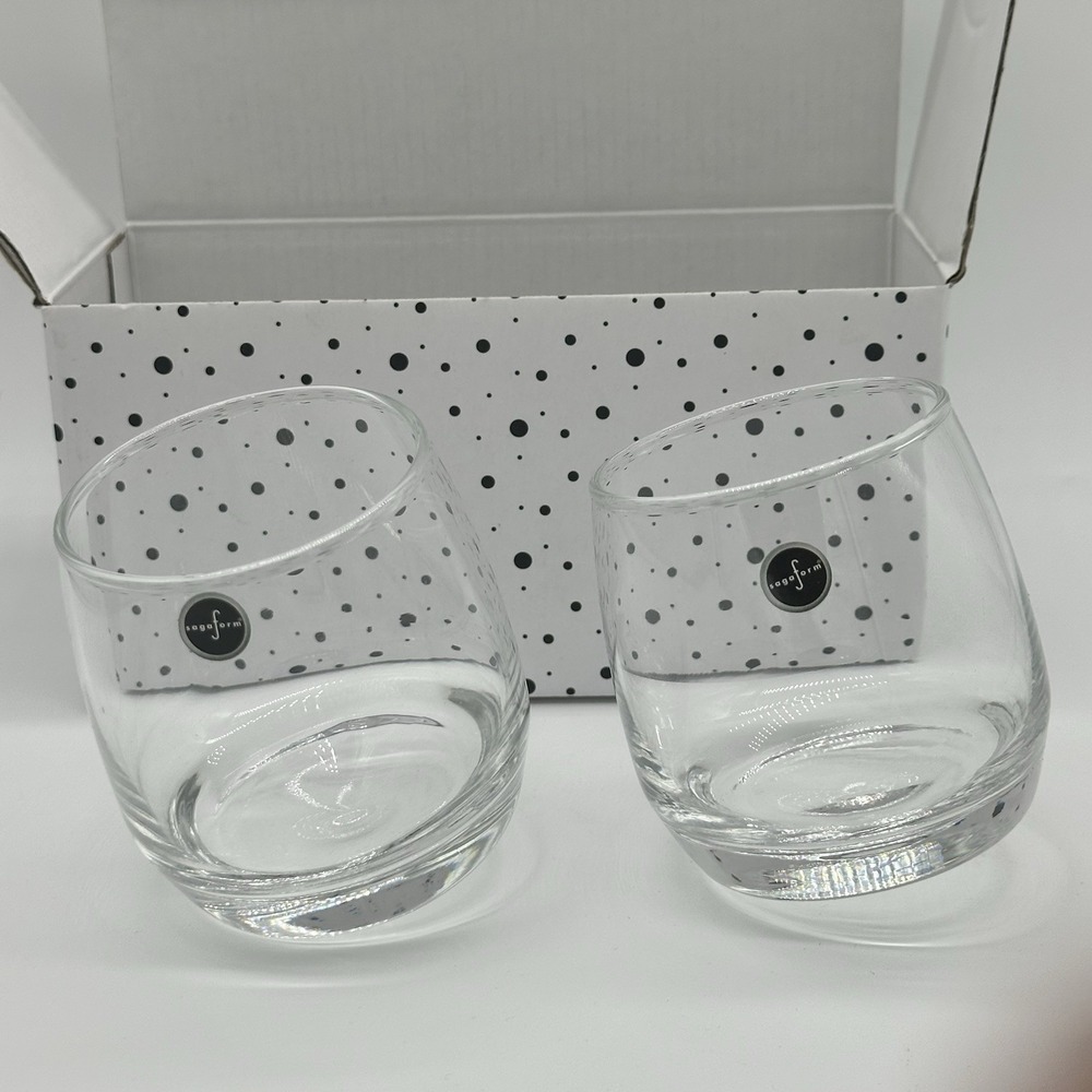 New PAIR Sagaform Rolling Whiskey Glasses S/2 Low Ball Cocktail 3.5"T 2.75"D Top